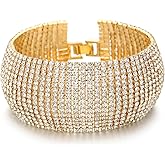 RAUCHBE Sparkly Silver/Gold Rhinestone Bracelet for Women Chunky Bangle Bracelets Wedding Jewelry