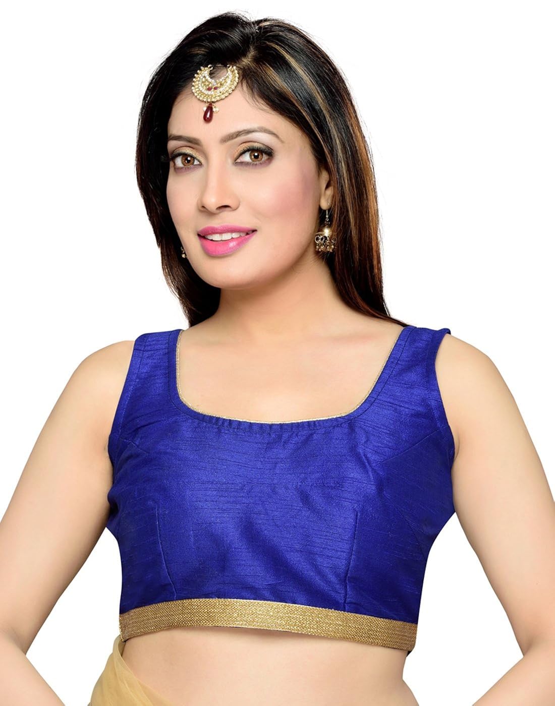 studio shringaar party royal blue polyster non-padded blouse
