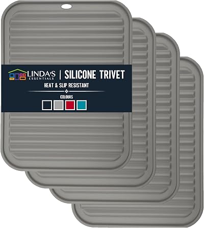 Linda's Essentials Silicone Trivets 4 Pack 30x23 cm Heat Resistant Mats