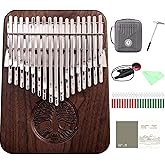 HLURU 34-Key Chromatic Kalimba Thumb Piano with Pickup, Walnut, Life Tree | Double-row 34-note chromatic kalimba with solid walnut body, pickup and Life Tree relief
