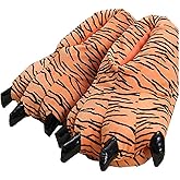 HengQiu Unisex Plush Animal Paw Slippers - Fuzzy Warm House Shoes with Dinosaur Paw & Claw Design