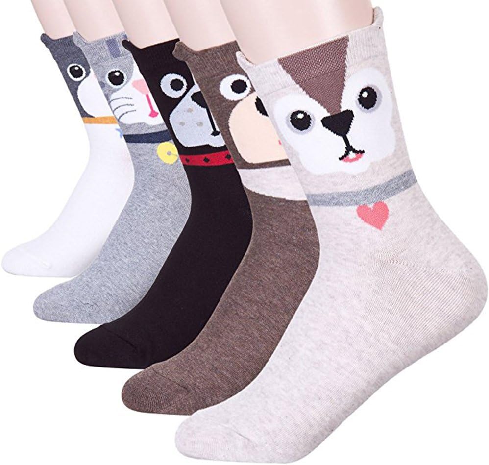 Womens Ladies Casual Socks - Fun Cool Cats Dogs Cartoon Sweet Animal Design Good for Gift Idea One Size Fits All (Necklace 5 Pairs)