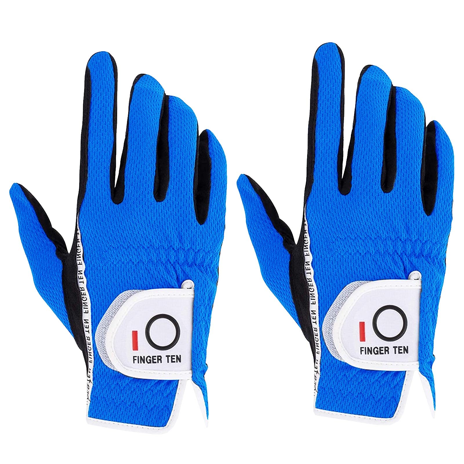 FINGER TEN Golf Gloves Men Right Hand for Left Handed Golfer in Blue Value 2 Pack, Rain Grip Golf Glove Weathersof All Weather (M-Large, Blue-2 Pack-Worn on Right Hand) — image 1