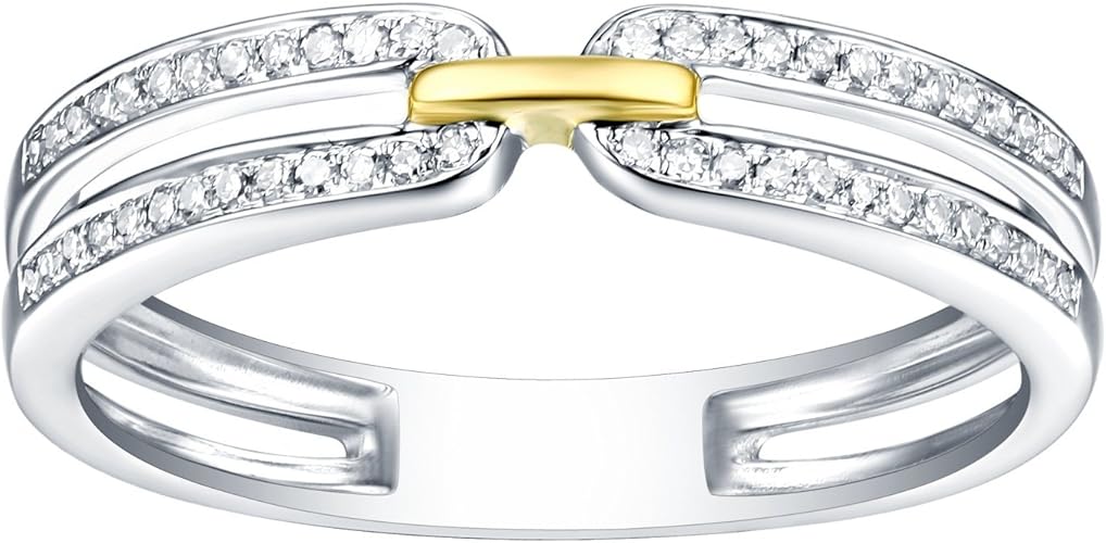 Amazon プリズムjewel G H I1 0 13 Ct天然ラウンドダイヤモンド繊細な約束指輪2トーンゴールド リング 通販