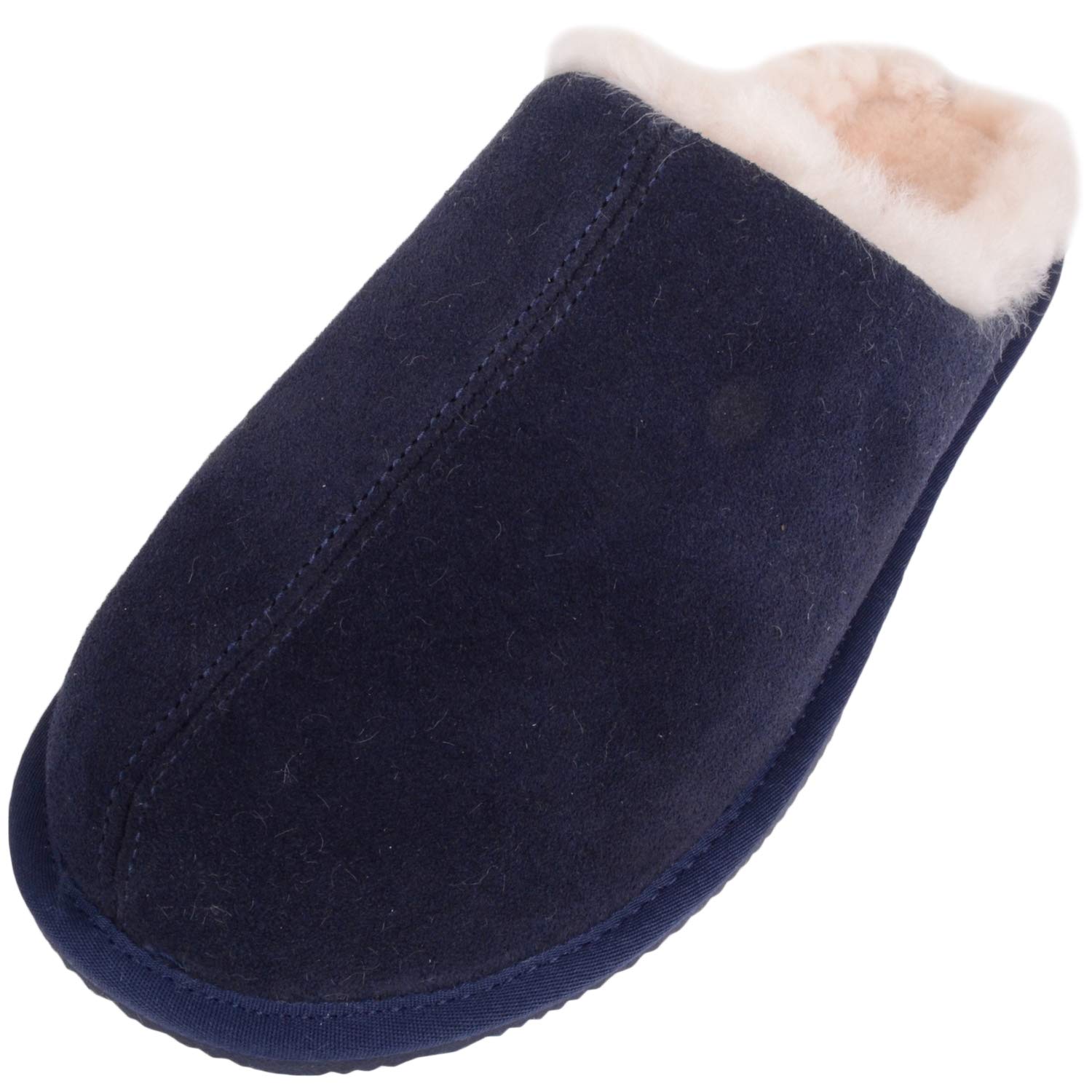 SNUGRUGS Men's Newbury Open Back Sheepskin Slippers, Navy, 8 UK / 42 EU