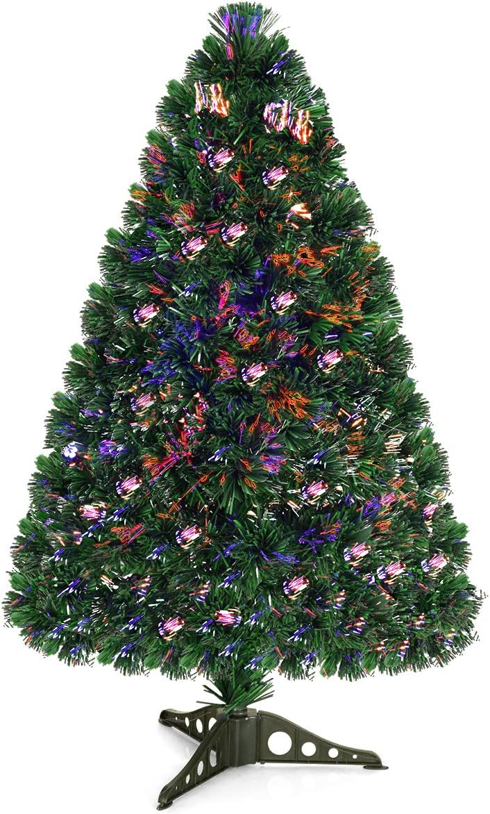 Trees - Goplus 3ft Fiber Optic Artificial Christmas Tree, Pre-Lit Christmas Tree with 85 Branch Tips, Colorful Lighting, Lighted Xmas Full Tree for Office Home Holiday Decor
