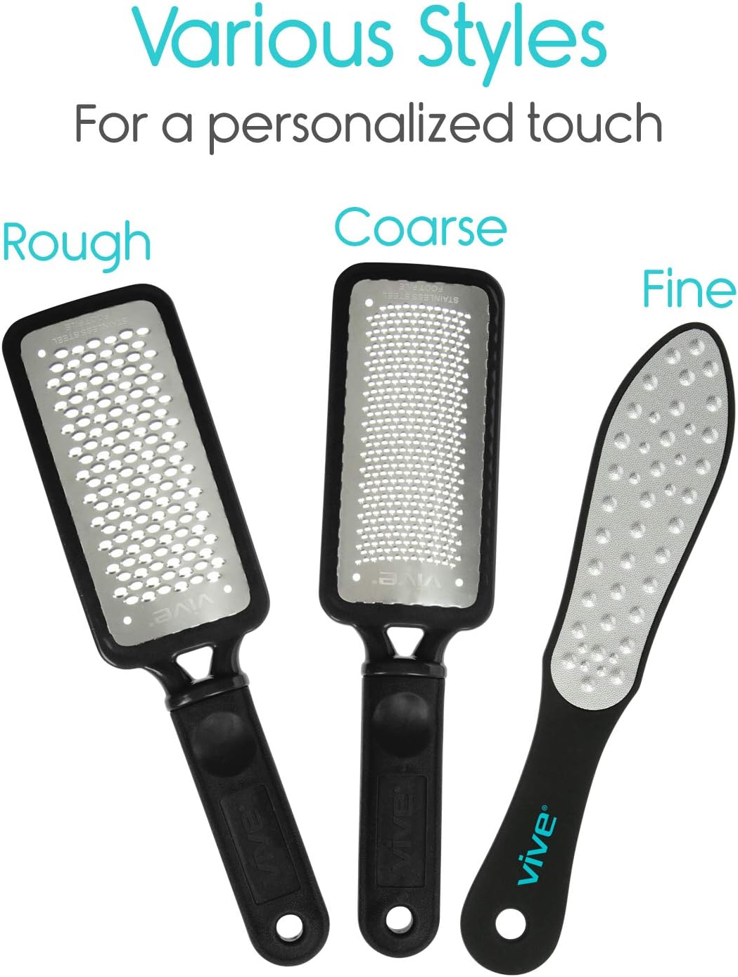 Vive Foot File (3 Pack) - Callus Remover Pedicure Tool Kit for Men, Women Care - Dead Skin Heel Scrub Shaver and Rough Patch Eliminator Remover for Dry and Wet Toe and Feet Peel - Rasp Scrubber Blade: Health & Personal Care