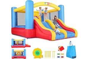 WESOKY Whubefy Bounce House, Inflatable Bounce House for Kids 3-6 Big Kids 8-12, Indoor/Outdoor Double Slide Obstacle Bouncer with Blower, 12 x 9FT Jumping Castle with Center Hoop for Family Backyard