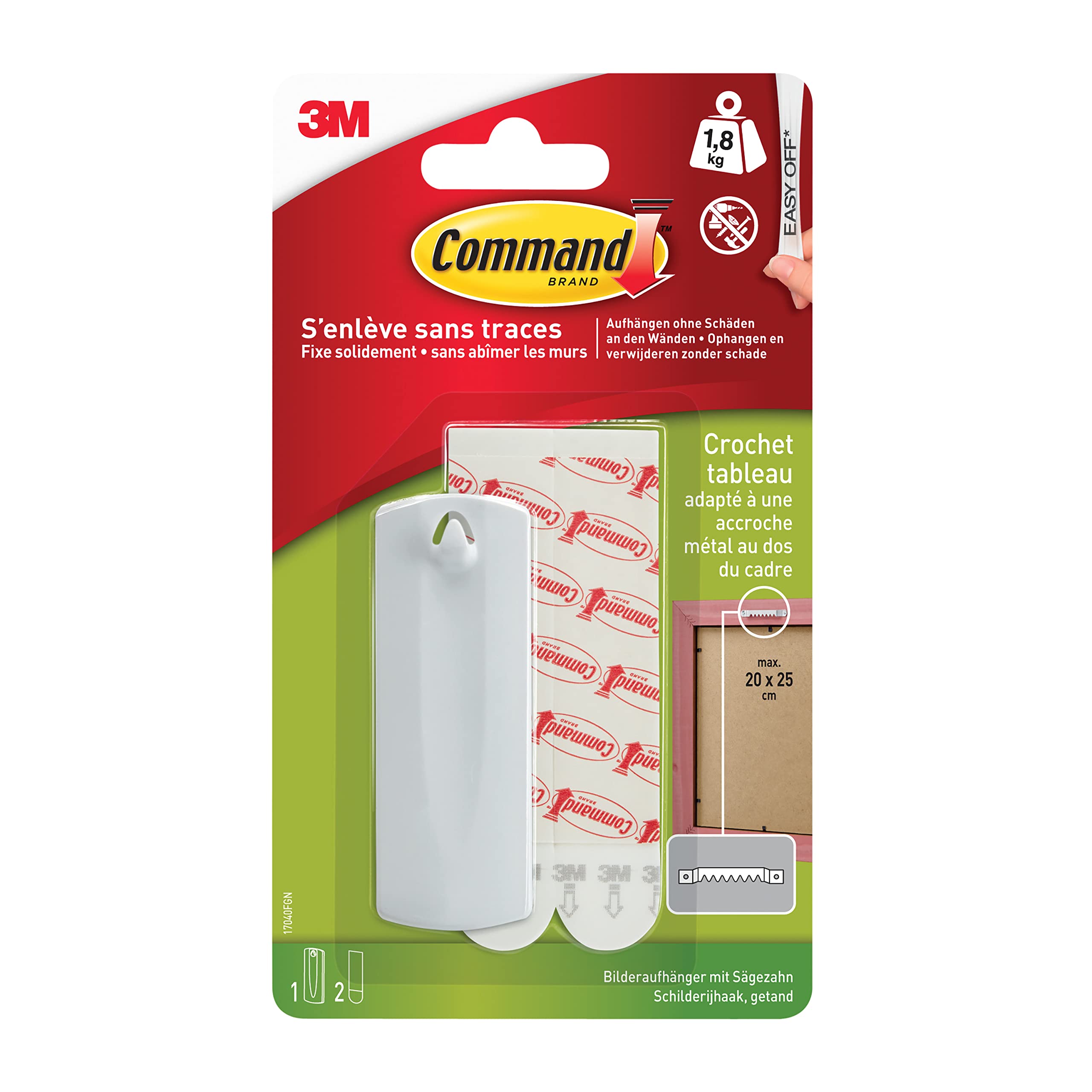 Command 17040 Plastic Hook Hangs Metal Table, 2 Strips, 2.3 Kg