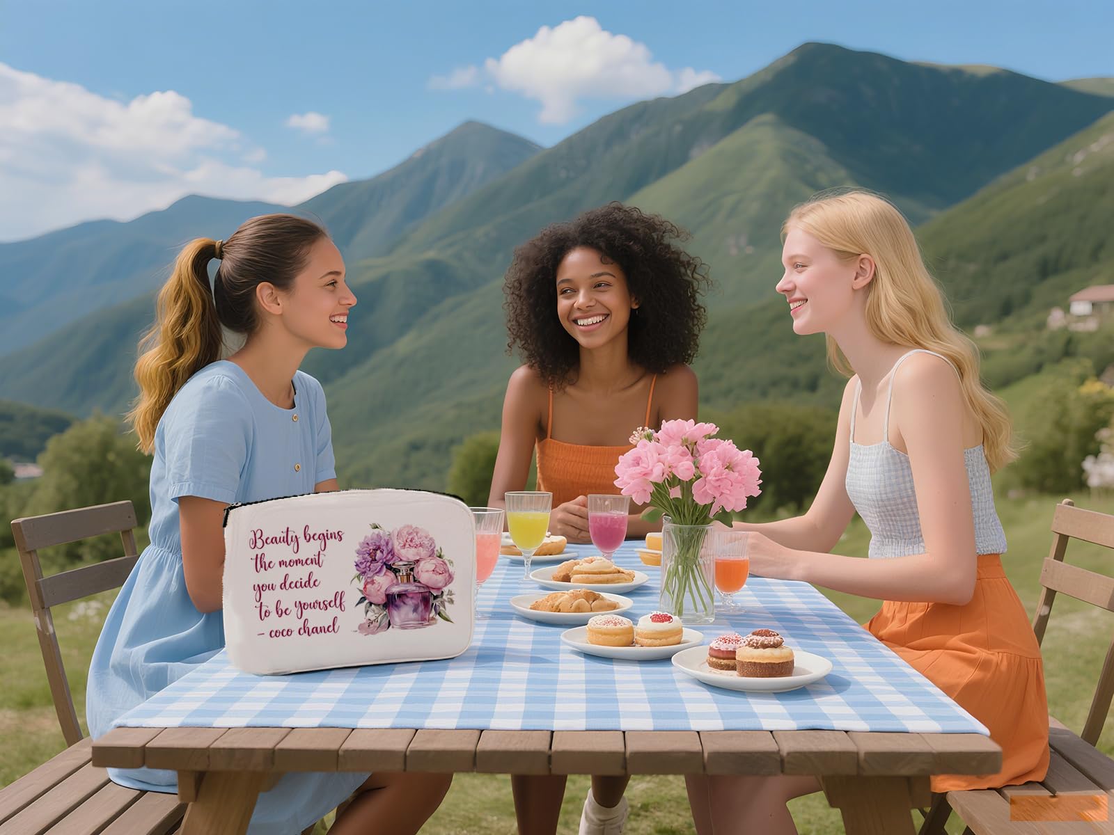 Coco Chanel Quotes Makeup Bag Fashion Gift for Girls Beauty Flower Fragrance Begins The Moment You Decide to Be Yourself - Waterproof Linen Toiletry Bag for