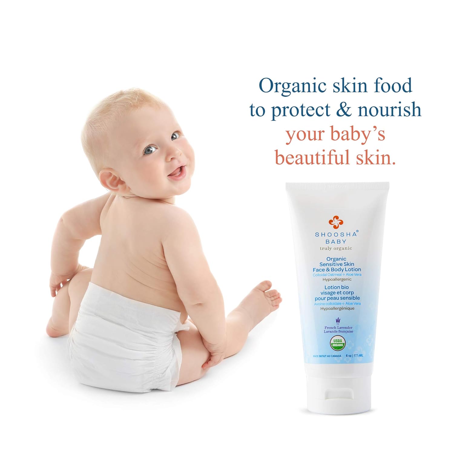 Organic Baby Lotion French Lavender, for Sensitive Skin, All Natural Face and Body Lotion for Kids, Hypoallergenic, Gluten-Free, Non-Sticky, 100% Biodegradable - Shoosha: Beauty