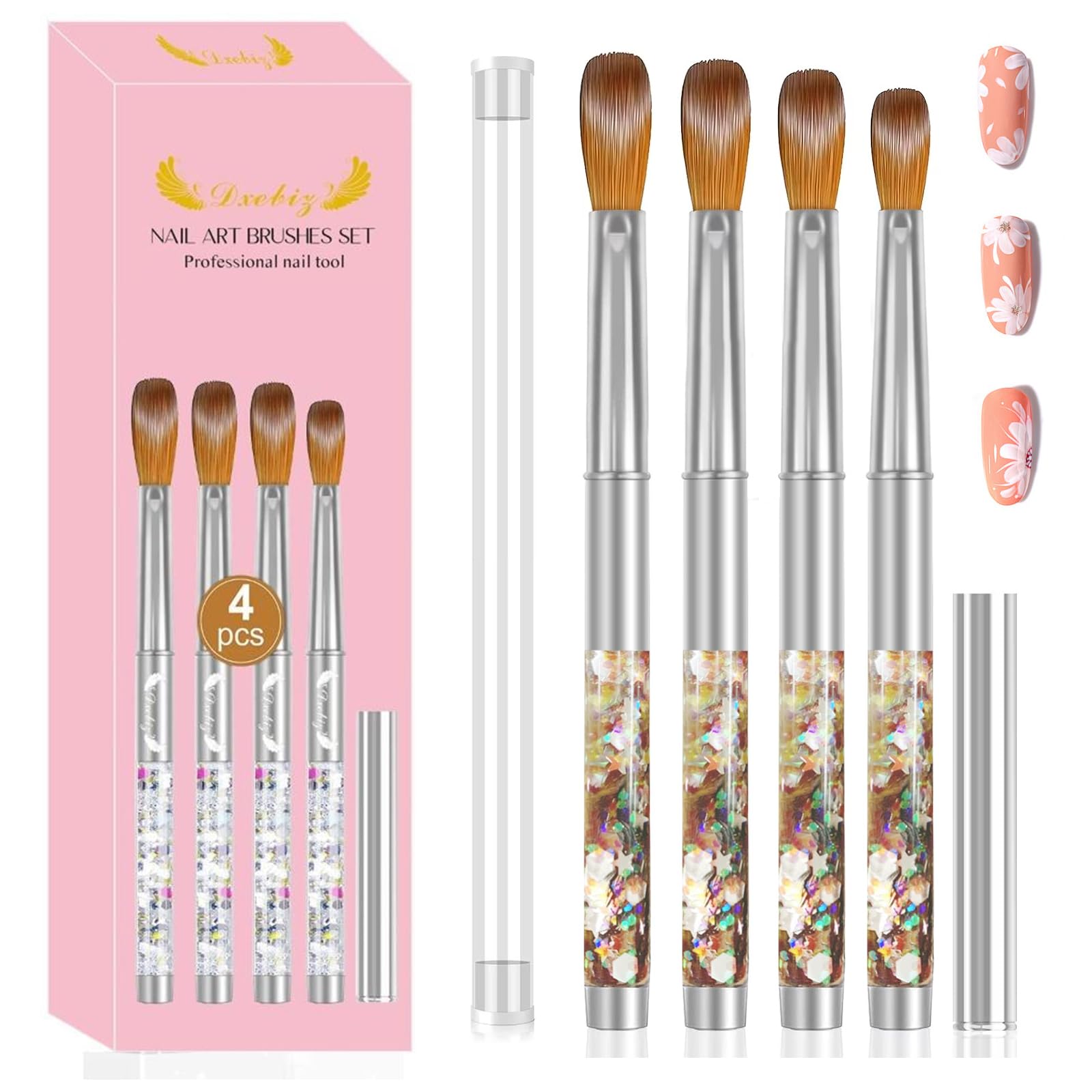 FunnAura 4PCS Acrylic Nail Brushes Set, Nails Art Brush for Nail Extension & Carving Size (19/23/24/25mm)