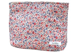 Makeup Bag for Women,Large Floral Cosmetic Bags Travel Toiletry Bag Organizer Zipper Storage Pouch,Beige Flowers
