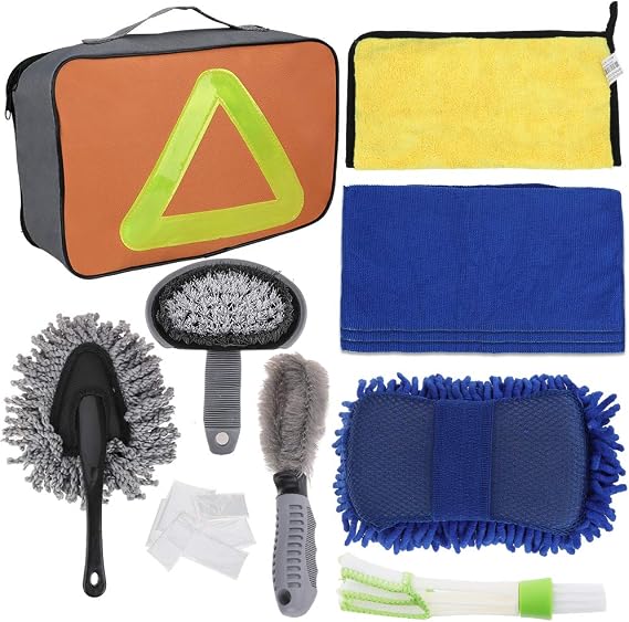 Kit De Nettoyage Voiture 16 Pièces Outigu Avec Sac De Rangement - Gants, Brosses, Serviettes Et Accessoires Complets