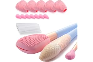 VIDSEL Silicone Travel Make-up Brush Holder with Cleaner Mat Pad, Organizer Case Covers for Foundation Eye Lip Brushes Storage Cleaning, Gift for Women Girl-friend Mother Wife, 5-Pcs Large + 7 Small, Pink