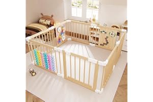 YZNVCG Baby Playpen - Adjustable Multi-Shape Wooden Play Yard, Portable Collapsible Activity Center with Baby Fence Play Area & Toys for Infants, Toddlers (56x56x24inch