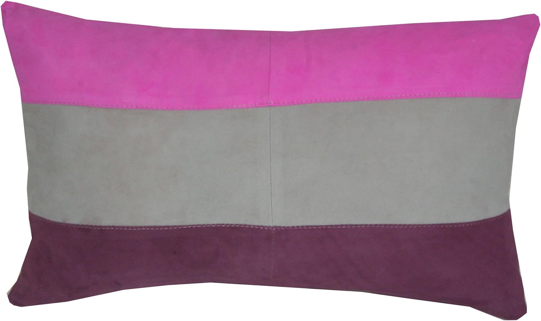 Genuine suede leather cushion cover in pink, cream and purple stripes. 12in x 20in or 30cm x 50cm