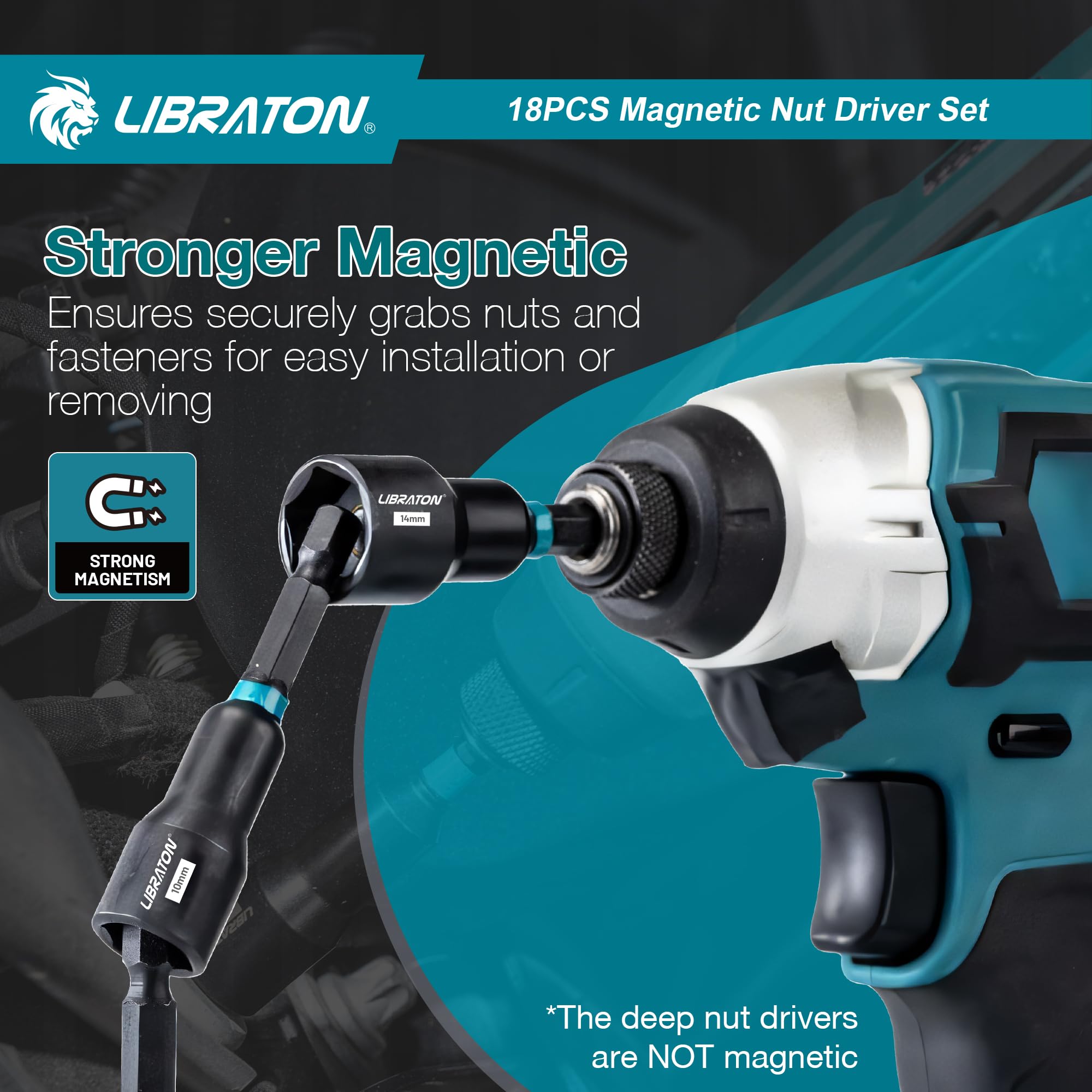 LIBRATON 24 Magnetisches Steckschlüssel-Set, Schlagbohrschrauber-Bit-Set 1/4 Zoll, Metrische und SAE Magnet Stecknuss für Schlagbohrmaschinen, Stecknuss Adapter, Bithalter, Bohrer, mit Werkzeugkasten 6