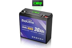 ZapLitho 12V 30Ah LiFePO4 Lithium Battery with Voltmeter, 30A BMS, Low Temp Protection, Deep Cycle Grade A Cell, Compact Lith