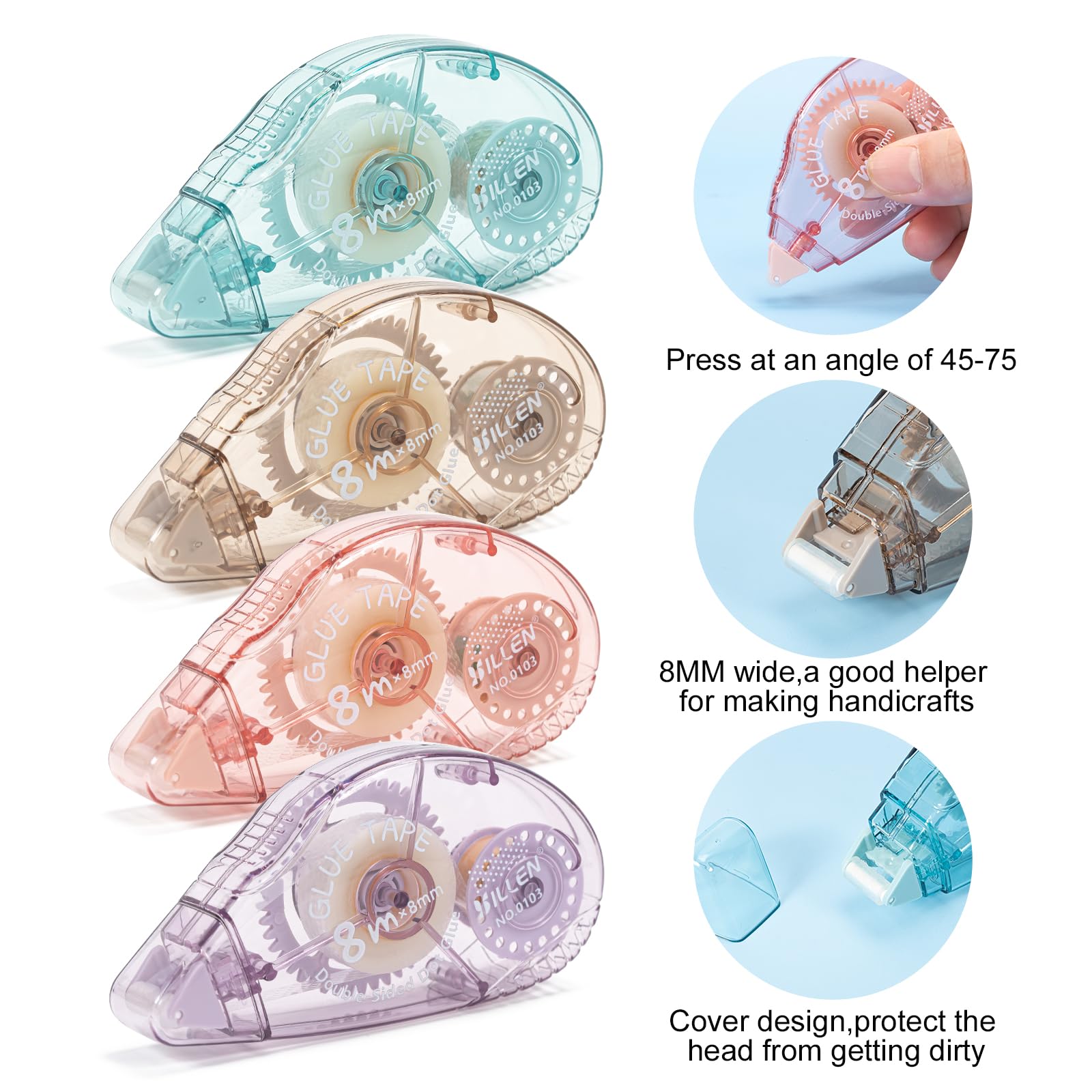 4 Pack Double Sided Tape Roller, Scrapbook Supplies, Glue Tape Roller for Crafts, Double-Sided Adhesive Tape Runner for scrapbooking, School Office Journaling Supplies (0.31 inch X 26.25 feet)