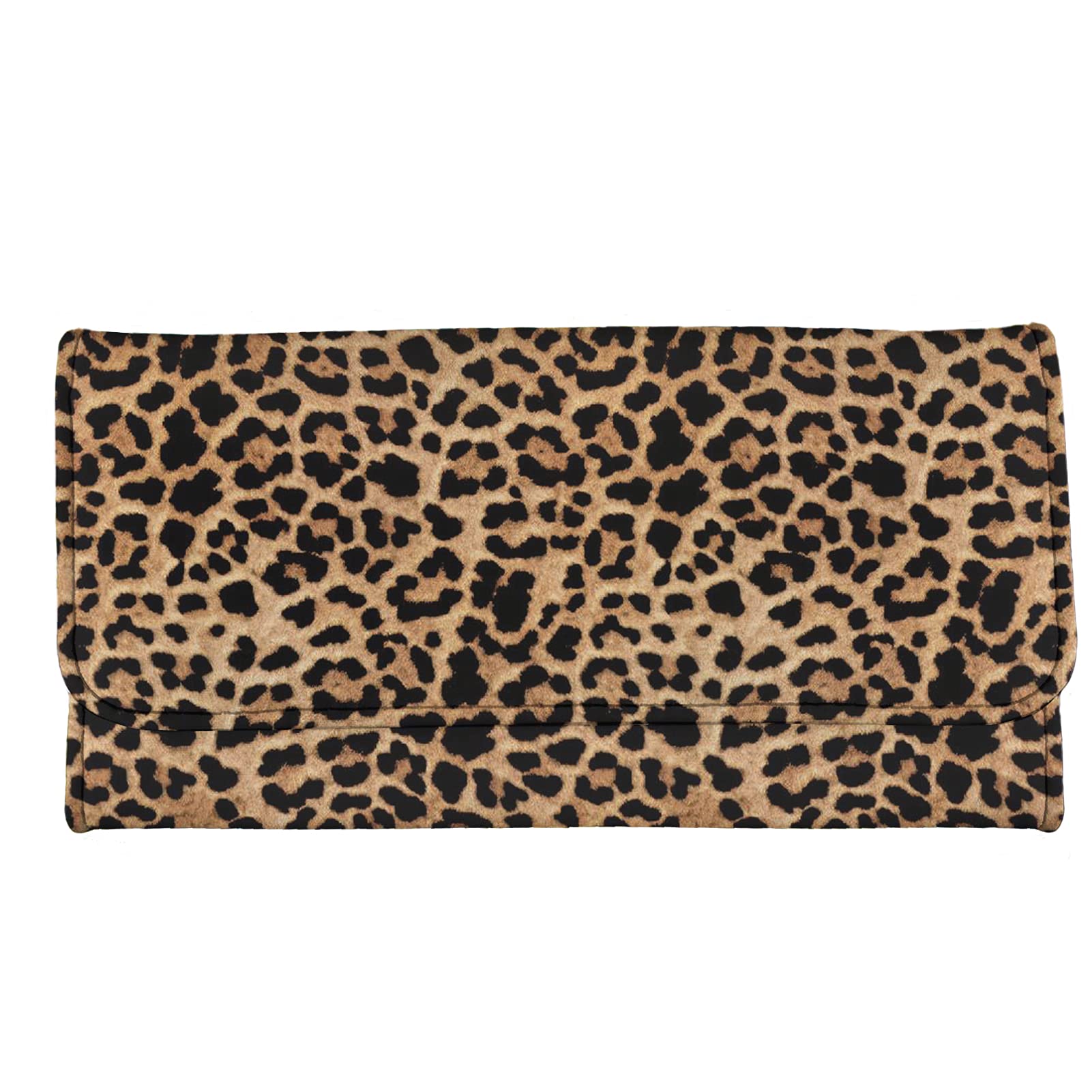 Kuiaobaty Leopard Print Long Handbag for Women,Brown Ladies Clutch Purse with Card Slots Coin Pocket,Fashion PU Leather Slim Wallet Animal Texture