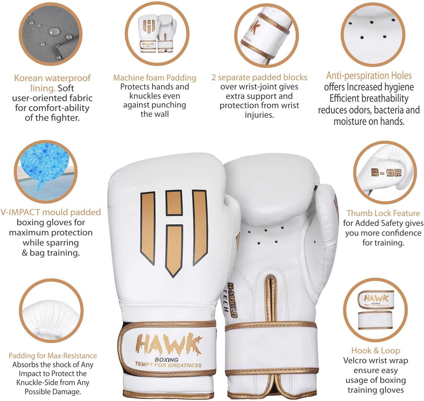 Hawk Boxing Gloves for Men & Women Training Pro Punching Heavy Bag Mitts MMA Muay Thai Sparring Kickboxing Gloves : Sports & Outdoors