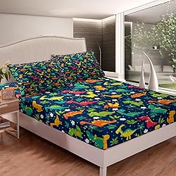 Cute Cartoon Dinosaur Kids Fitted Sheet for Boys