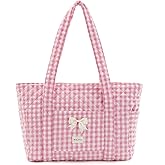 Molly Moon Quilted Tote Bag for Women, Quilted Floral Gingham Tote Bags with Zipper, Cute Bow Shoulder bag for Work, Travel