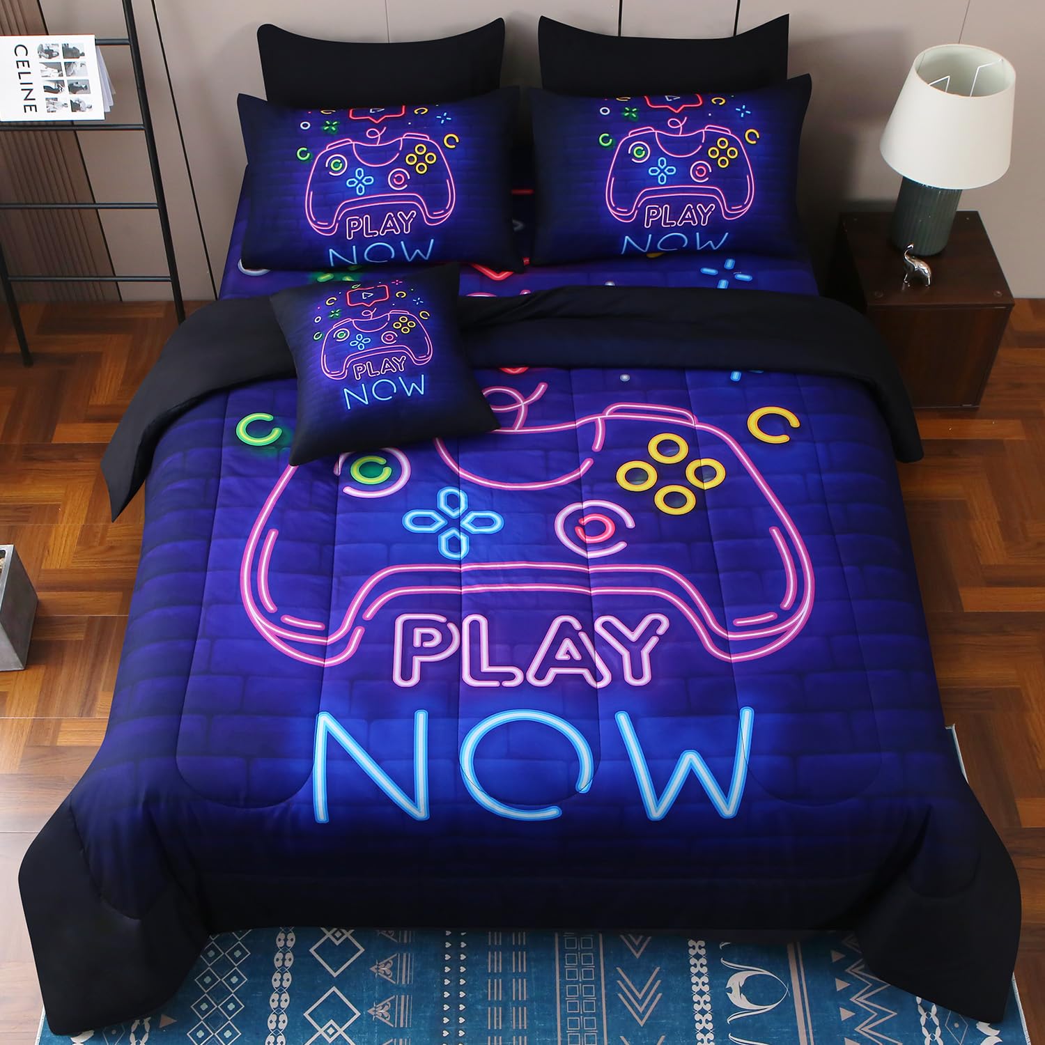 JQinHome Full Gamer Comforter Set 8 Piece Bed in A