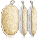 3 Packs Exfoliating Loofah Sponge Pads,Large 5”x 7”-100% Natural Luffa and Terry Cloth Materials,Premium Loofa Sponge Scrubbe