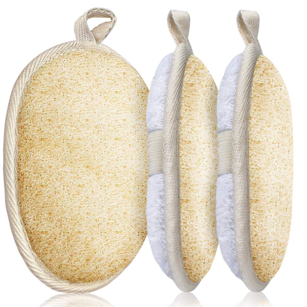 3 Packs Exfoliating Loofah Sponge Pads,Large 5”x 7”-100% Natural Luffa and Terry Cloth Materials,Premium Loofa Sponge Scrubber Body Glove Close Skin for Men and Women,Perfect for Bath Spa and Shower: Beauty