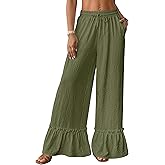 Bsubseach Wide Leg Pants Woman High Waist Palazzo Pants Flowy Casual Trousers Beach Vacation Outfits