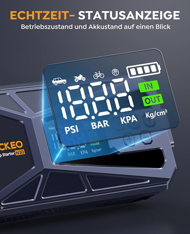 8000A Starthilfe Powerbank mit Kompressor 160 PSI, 12V Auto Starthilfe Powerbank für alle Benzinmotoren und bis zu 12,0L Dieselmotoren, tragbares Starthilfegerät mit 600LM LED-Licht & Starthilfekabeln