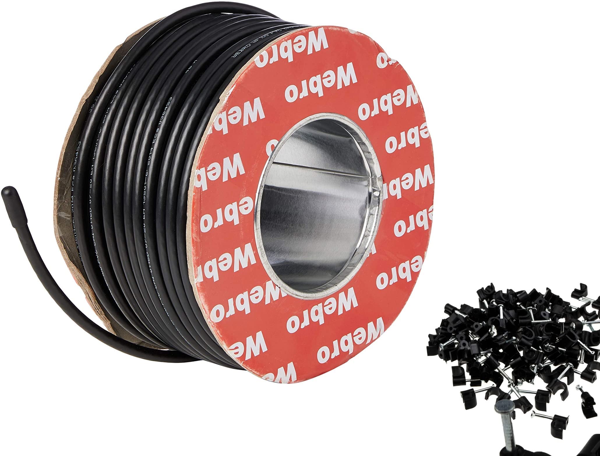 Webro WF100 50 m Coax Cable and Clips - Black