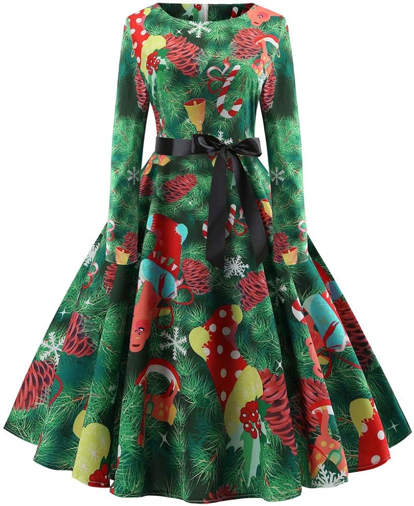 ECUNGWUA Weihnachtskleid Damen - Elegantes Glitzerkleid Langarm Für Festtage