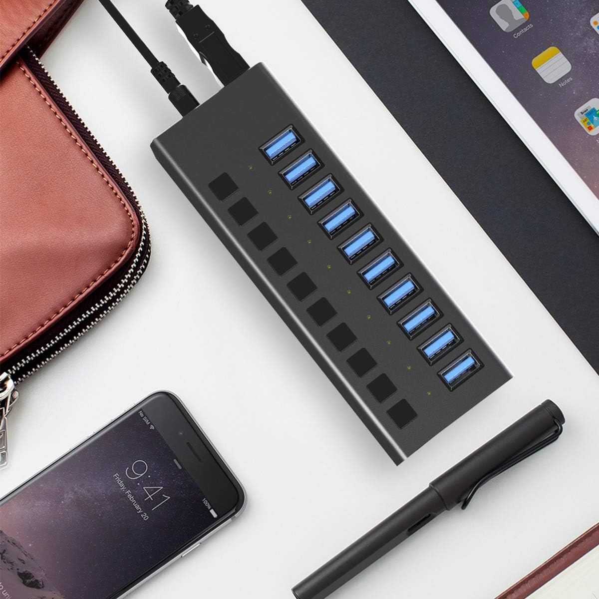 Powered USB Hub - AGEEN 10 Port 48W USB 3.0 Data Hub Expander - with Individual On/Off Switches and 12V/4A UL Certified Power Adapter for Laptop, PC, Computer, Mobile HDD, Flash Drive and Travel: Computers & Accessories