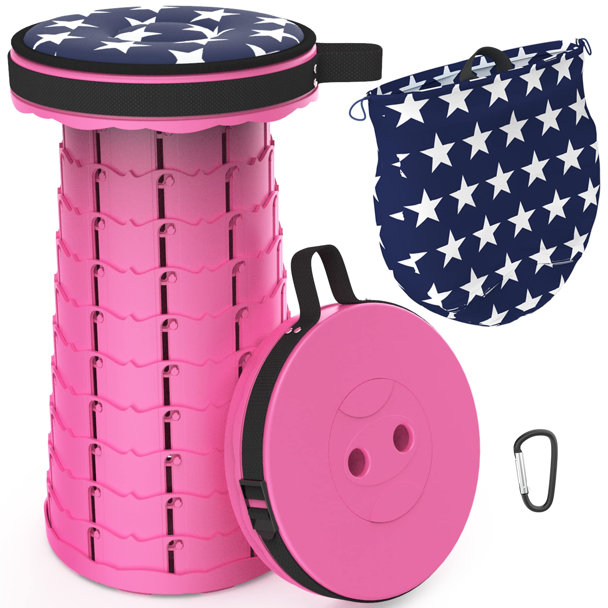 Photo 1 of ALEVMOOM Portable Telescoping Collapsible Stool with Cushion & Bag, Retractable Folding Stool for Adults, Lightweight But Sturdy Capacity 440 lbs for Camping Fishing Hiking BBQ
