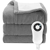SoLafeel Heated Electric Blanket Throw Size 50"×60" Warm Polar Fleece and Sherpa Heating Throw Blanket,5 Heating Levels,4 Hour Auto-Off,Gray