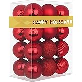 Rose Red 2.5" Christmas Balls Christmas Tree Decoration Ornaments Shatterproof Hanging Balls for Birthday Halloween Holiday Wedding Decorations Set of 24pcs