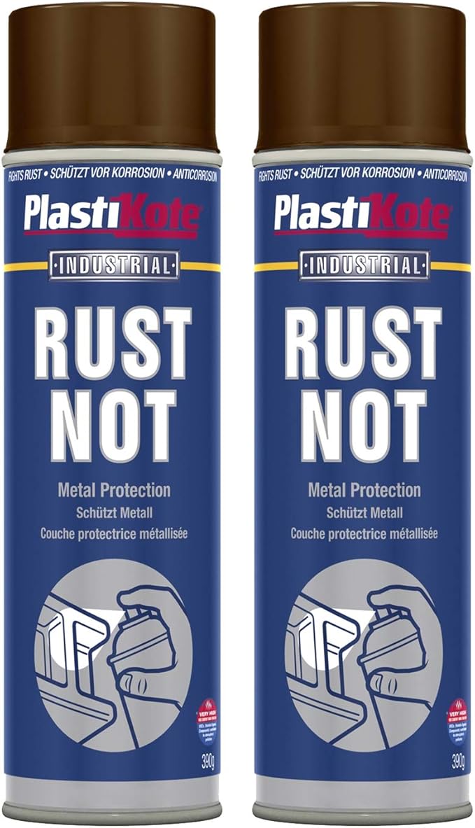 2 x PlastiKote Industrial Rust Not Chestnut Brown Spray Paint 500ml Resists Rust and Corrosion