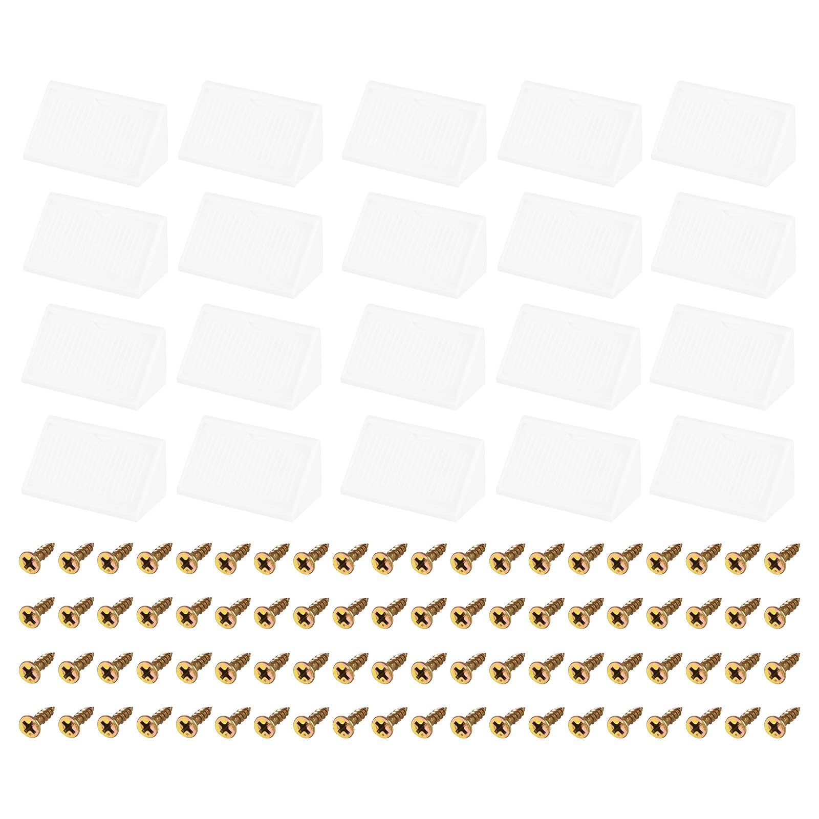 uxcell 50Pcs 90 Degree Plastic Corner Braces with Cover Cap, 41x19x19mm Nylon Shelf Right Angle Brackets with Screws for Cabinets, Cupboards (White)