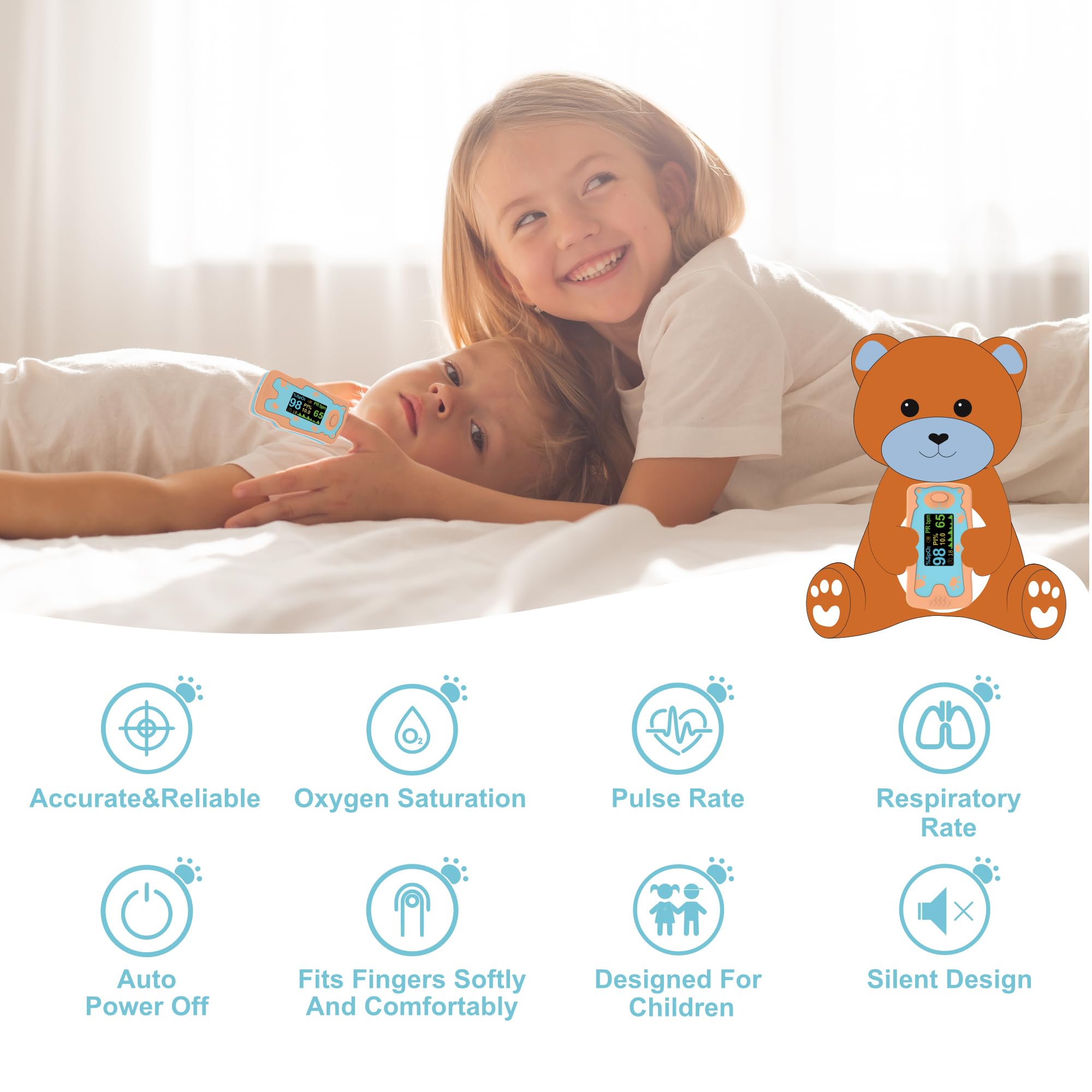 VOLUETH Pulse Oximeter for Kids, HSA FSA Eligible Items, Blood Oxygen Saturation for Children, with OLED Screen Included 2AAA Batteries