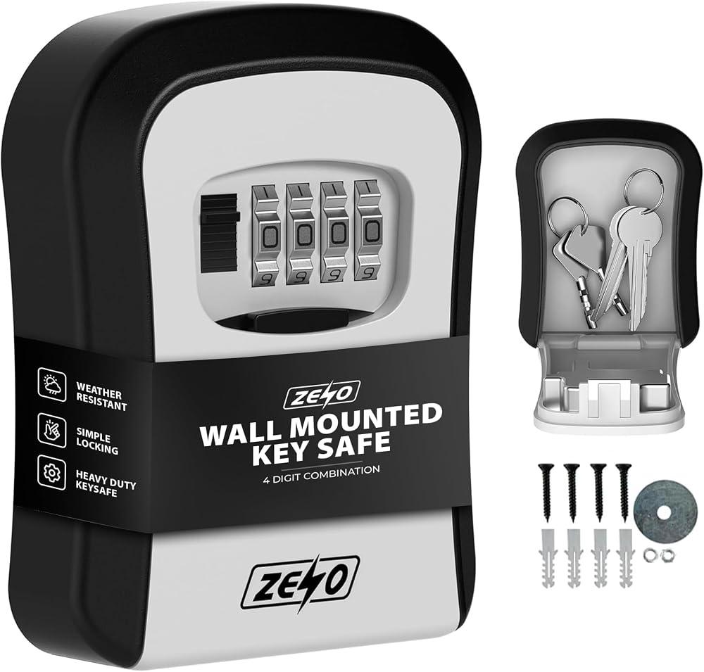 ZENO Key Safe Wall Mounted 4-Digit Lock Box Waterproof Heavy Duty