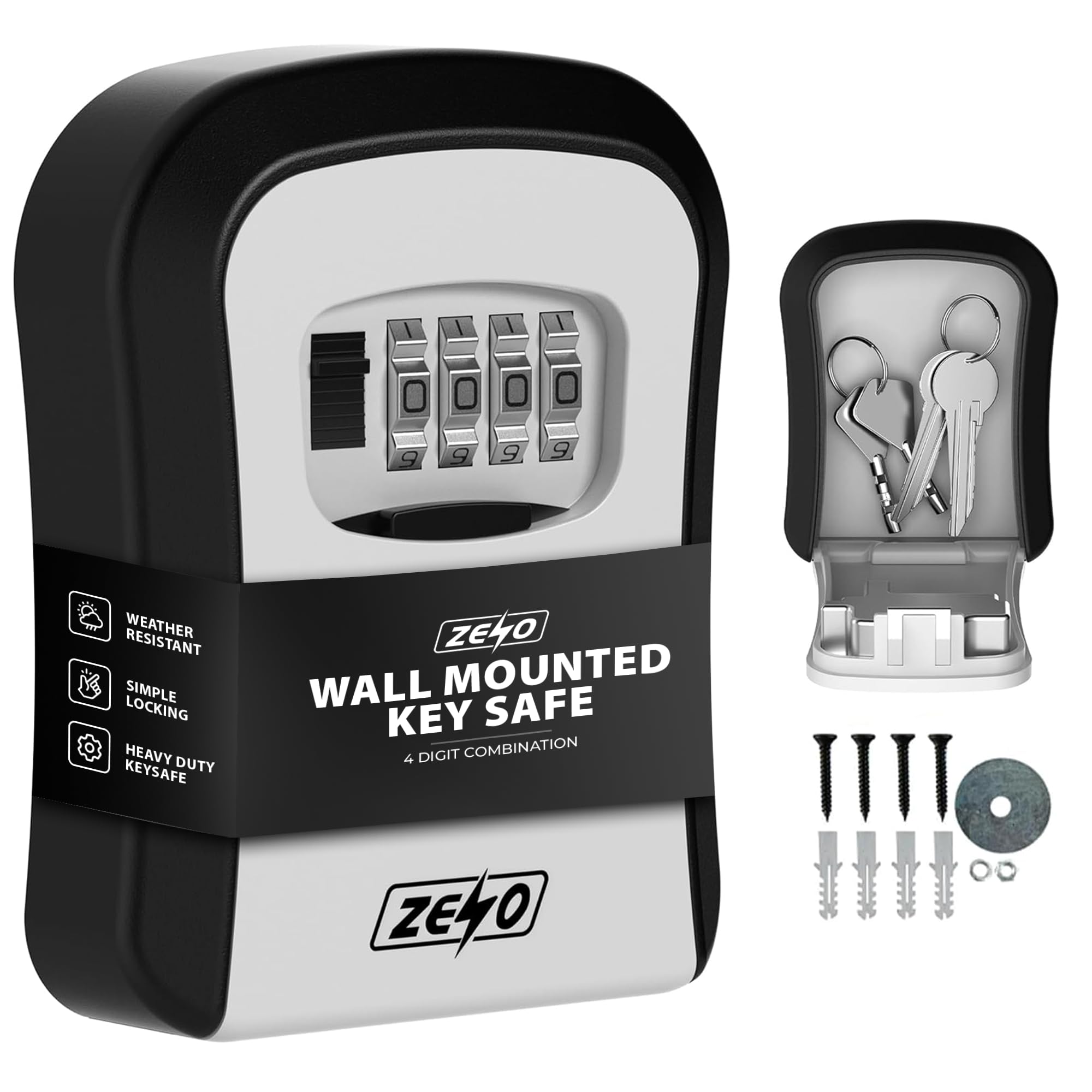 ZENO Key Safe Wall Mounted | Lock Box | Key Safe for Home, Garage & Office | Easy To Use | Waterproof & Secure 4 Digit Combination | Heavy Duty Keysafe