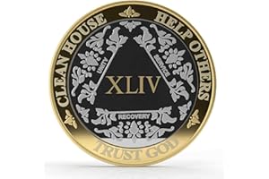 MYRECOVERYSTORE Silver & Gold 1-60 Years (44 Year (XLIV)) Alcoholics Anonymous Medallion AA Coin Capsule Included