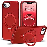 SKYLMW Compatible with iPhone 16E Case with Invisible Magnetic O-Ring Stand Military-Grade Case for iPhone 16E 6.1" 2025 [Compatible with Mag-Safe][Great Grip Feeling], Red