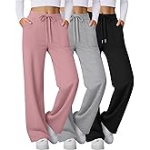 Velvelhall 3 Pack Women's Wide Leg Sweatpants Baggy Workout High Waist Drawstring Jogger Casual Yoga Pants with Pocket