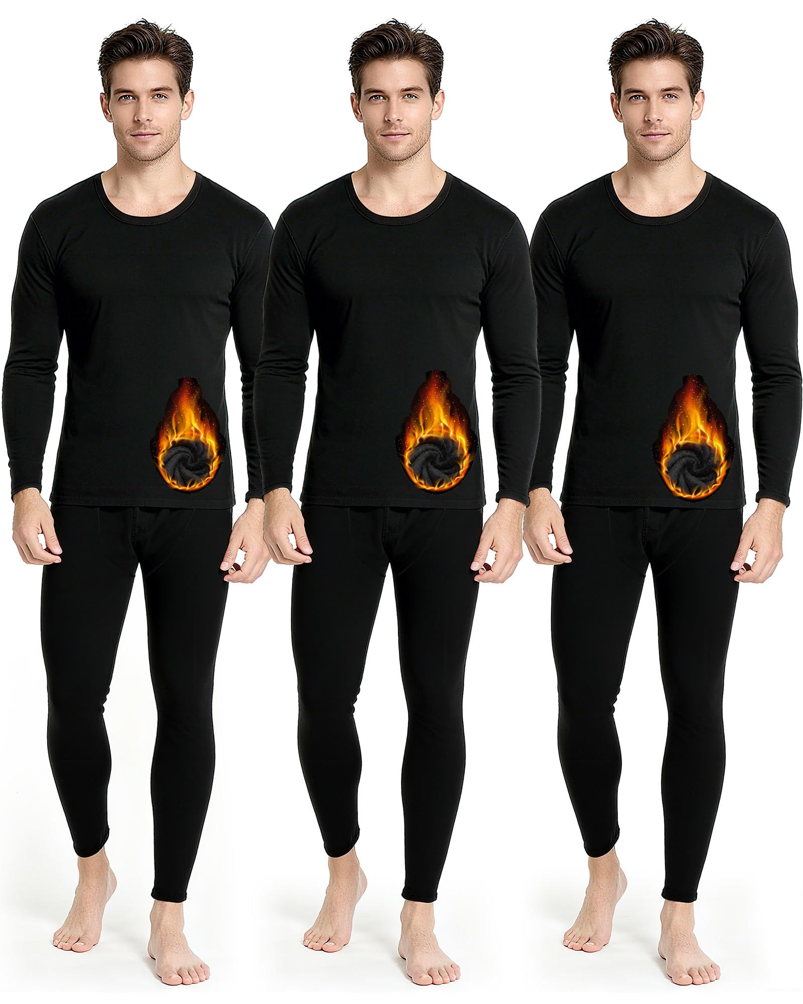 Photo 1 of *MINOR DAMAGE - USED*
Jecery 3 Set Thermal Underwear for Men Extra Thick Fleece Lined Long Underwear Winter Base Layer Top Bottom Cold Weather(Medium,Black)