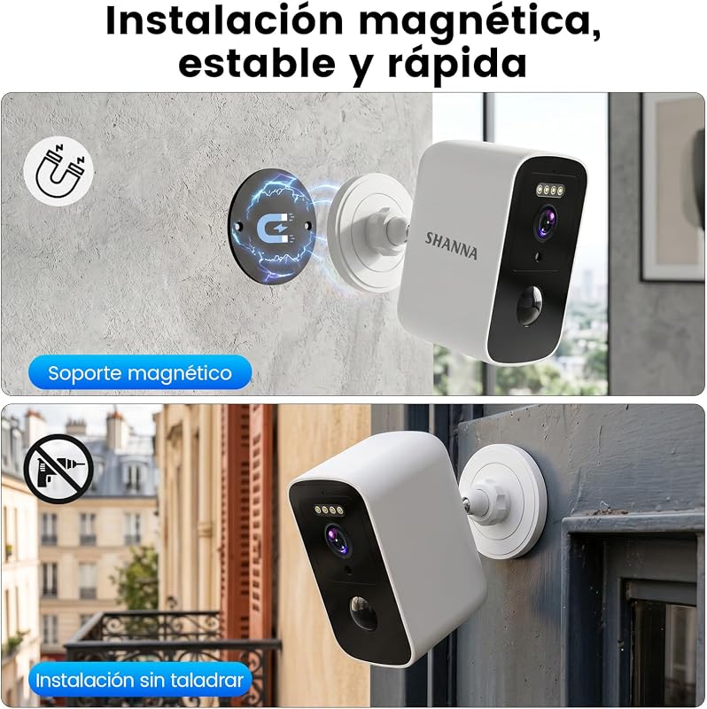 Camara Vigilancia WiFi Exterior Bateria 5200mAh-Almacenamiento en la Nube Gratuito, Montaje Magnético Camara Vigilancia Exterior 5GHz&2,4GHz WiFi,Detección de Movimiento,Visión Nocturna Color IA, IP66