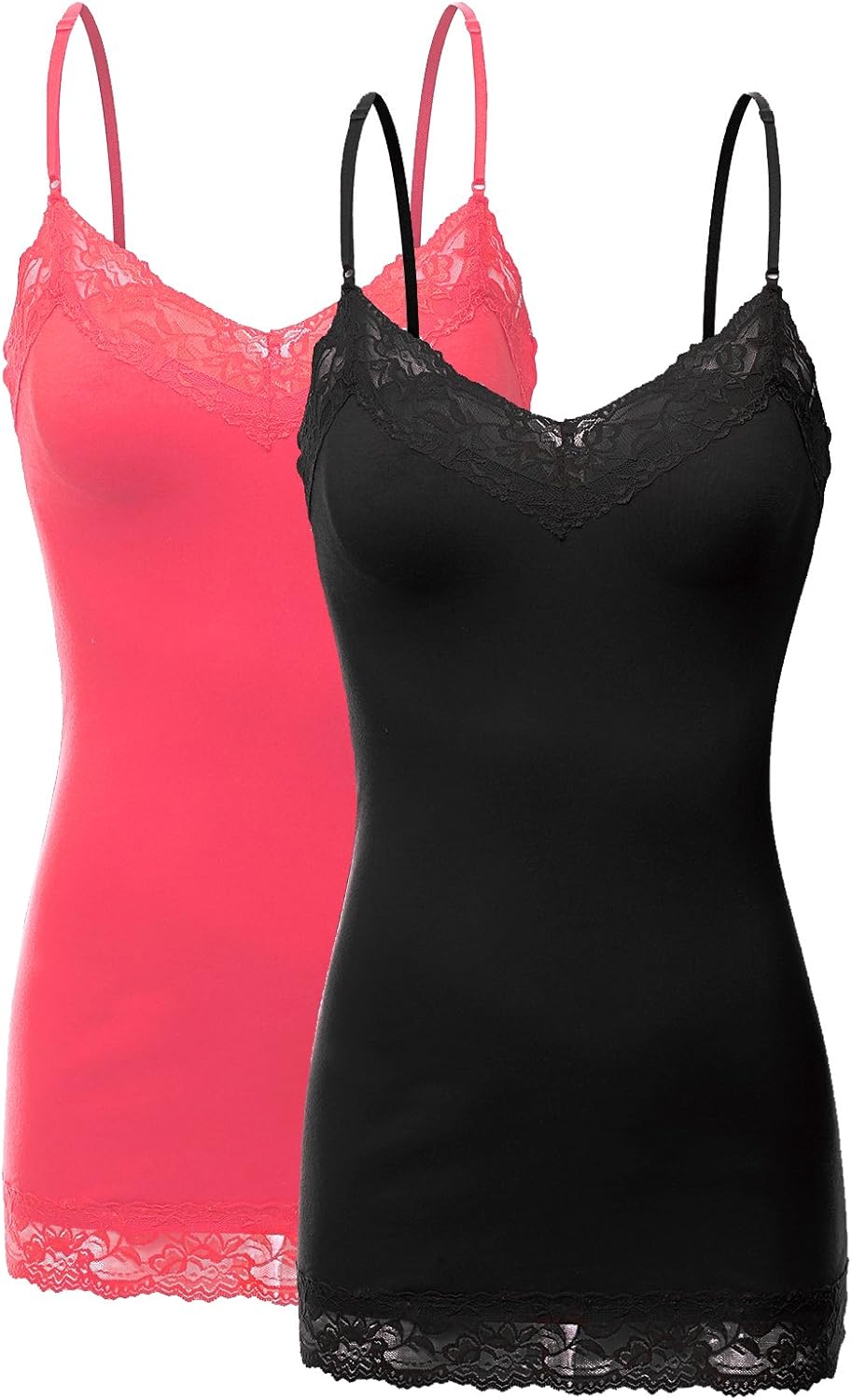 Bozzolo Women's Junior & Plus Adjustable Spaghetti Strap Lace Trim Tunic Tank Top at  Women’s Clothing store